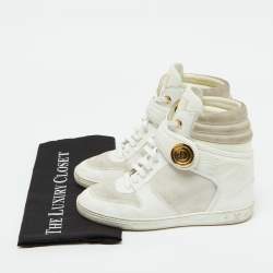 Louis Vuitton White Epi Leather and Suede Postmark Wedge Sneakers Size 39