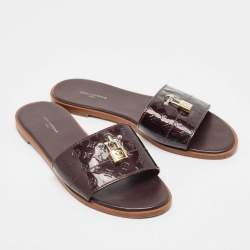 Louis Vuitton Burgundy Patent Leather Lock It Flat Sandals Size 40