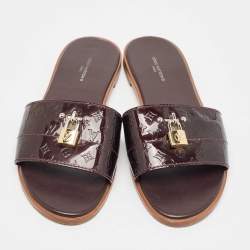 Louis Vuitton Burgundy Patent Leather Lock It Flat Sandals Size 40
