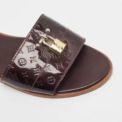 Louis Vuitton Burgundy Patent Leather Lock It Flat Sandals Size 40