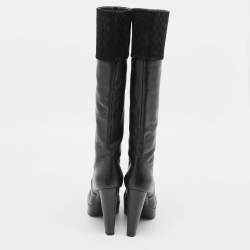 Louis Vuitton Black Monogram Suede and Leather Knee Length Boots Size 39