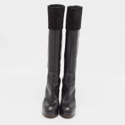 Louis Vuitton Black Monogram Suede and Leather Knee Length Boots Size 39