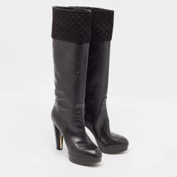 Louis Vuitton Black Monogram Suede and Leather Knee Length Boots Size 39