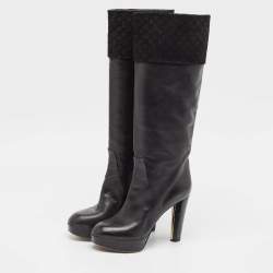 Louis Vuitton Black Monogram Suede and Leather Knee Length Boots Size 39