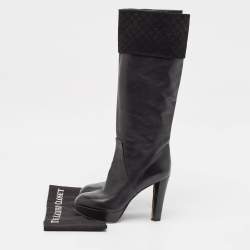 Louis Vuitton Black Monogram Suede and Leather Knee Length Boots Size 39