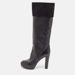 Louis Vuitton Black Monogram Suede and Leather Knee Length Boots Size 39