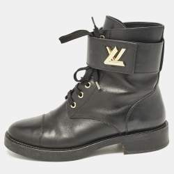 Louis Vuitton Black Leather Wonderland Flat Ranger Ankle Length Boots Size 38