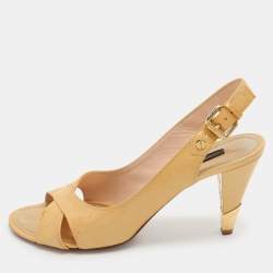Louis Vuitton Beige Monogram Vernis Patent Slingback Sandals Size 37
