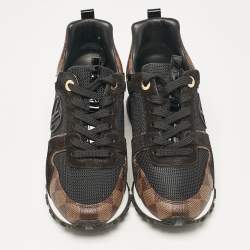 Louis Vuitton Black/Brown Mesh and Damier Ebene Canvas Run Away Sneakers Size 37
