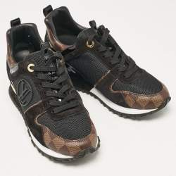 Louis Vuitton Black/Brown Mesh and Damier Ebene Canvas Run Away Sneakers Size 37