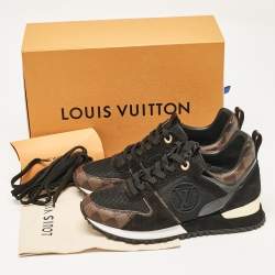 Louis Vuitton Black/Brown Mesh and Damier Ebene Canvas Run Away Sneakers Size 37