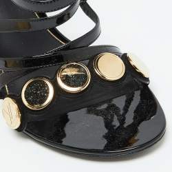 Louis Vuitton Black Patent Leather Criss Cross Strappy Sandals Size 40