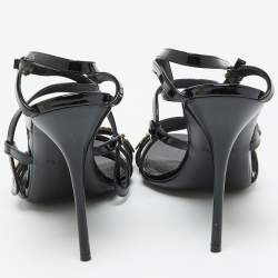 Louis Vuitton Black Patent Leather Criss Cross Strappy Sandals Size 40