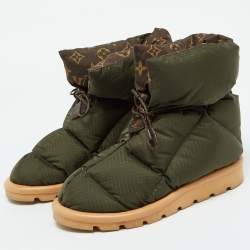 مملوكة مسبقًا Louis Vuitton Olive Green Fabric Pillow Comfort Ankle Boots Size 36