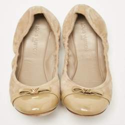 Louis Vuitton Beige Patent Leather and Suede Elba Scrunch Ballet Flats Size 37