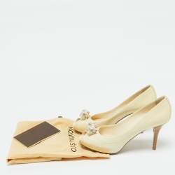 Louis Vuitton Cream Patent Leather and Damier Azur Canvas Peep Toe Pumps Size 38.5