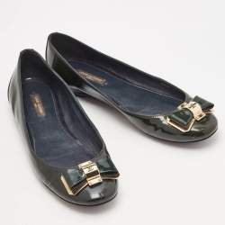 Louis Vuitton Green/Black Patent Leather Ballet Flats Size 37.5