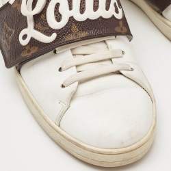 Louis Vuitton White/Brown Monogram Canvas and Leather Frontrow Sneakers Size 36