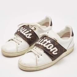Louis Vuitton White/Brown Monogram Canvas and Leather Frontrow Sneakers Size 36