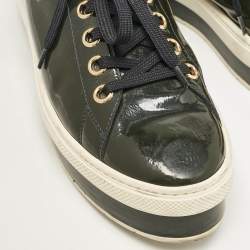 Louis Vuitton Dark Green Patent Leather Lace Up Sneakers Size 37.5