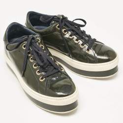 Louis Vuitton Dark Green Patent Leather Lace Up Sneakers Size 37.5