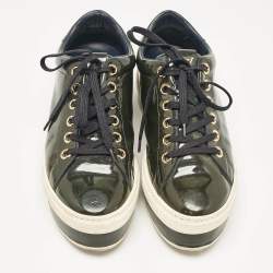 Louis Vuitton Dark Green Patent Leather Lace Up Sneakers Size 37.5