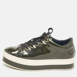 Louis Vuitton Dark Green Patent Leather Lace Up Sneakers Size 37.5