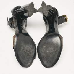 مملوكة مسبقًا Louis Vuitton Black Patent Leather and Monogram Canvas Silhouette Sandals Size 38.5
