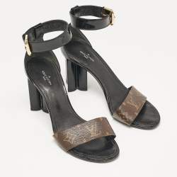 مملوكة مسبقًا Louis Vuitton Black Patent Leather and Monogram Canvas Silhouette Sandals Size 38.5