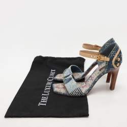 Pre Owned Louis Vuitton Blue Monogram Denim and Leather Ankle Strap Sandals Size 39