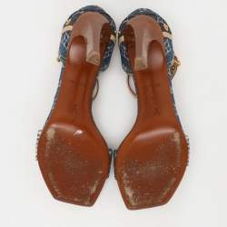 Pre Owned Louis Vuitton Blue Monogram Denim and Leather Ankle Strap Sandals Size 39
