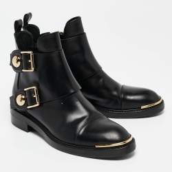 Pre Owned Louis Vuitton Black Leather Ankle Length Boots Size 36