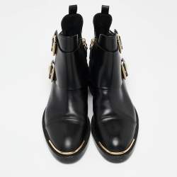 Pre Owned Louis Vuitton Black Leather Ankle Length Boots Size 36