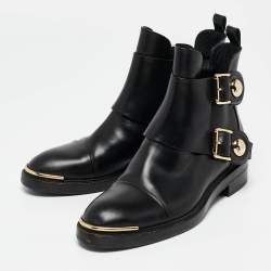Pre Owned Louis Vuitton Black Leather Ankle Length Boots Size 36