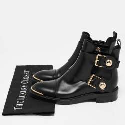 Pre Owned Louis Vuitton Black Leather Ankle Length Boots Size 36
