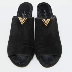 Louis Vuitton Black Suede Bahiana Block Heel Mules Size 39