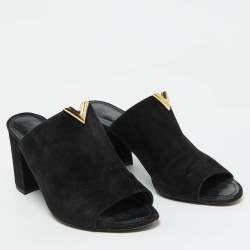 Louis Vuitton Black Suede Bahiana Block Heel Mules Size 39