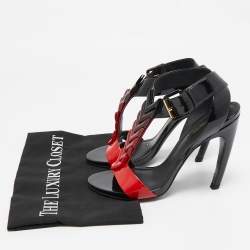 Louis Vuitton Red/Black Patent Leather Bright Shade Ankle Strap Sandals Size 37.5   