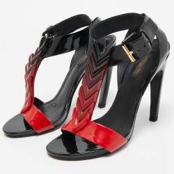 Louis Vuitton Red/Black Patent Leather Bright Shade Ankle Strap Sandals Size 37.5   