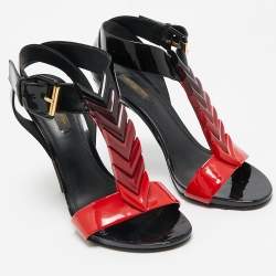 Louis Vuitton Red/Black Patent Leather Bright Shade Ankle Strap Sandals Size 37.5   