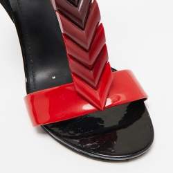 Louis Vuitton Red/Black Patent Leather Bright Shade Ankle Strap Sandals Size 37.5   