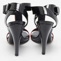 Louis Vuitton Red/Black Patent Leather Bright Shade Ankle Strap Sandals Size 37.5   