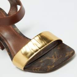 Louis Vuitton Brown/Gold Leather Bloom Ankle Strap Sandals Size 39