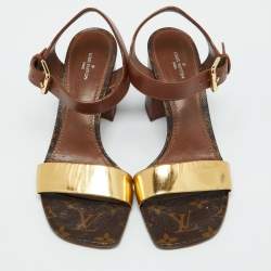 Louis Vuitton Brown/Gold Leather Bloom Ankle Strap Sandals Size 39