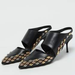 Pre Owned Louis Vuitton Black Leather Gold Rush Slingback Pumps Size 39