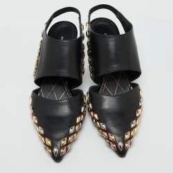 Pre Owned Louis Vuitton Black Leather Gold Rush Slingback Pumps Size 39