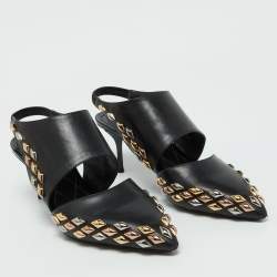 Pre Owned Louis Vuitton Black Leather Gold Rush Slingback Pumps Size 39