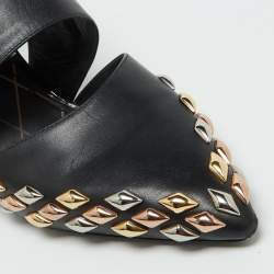 Pre Owned Louis Vuitton Black Leather Gold Rush Slingback Pumps Size 39