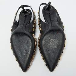 Pre Owned Louis Vuitton Black Leather Gold Rush Slingback Pumps Size 39