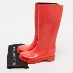 Louis Vuitton Coral Orange Monogram Rubber Splash Rain Boots Size 38